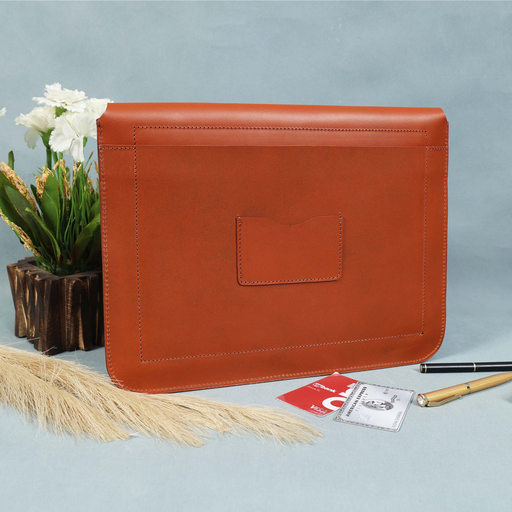 Premium Genuine Leather iPad Sleeve with Magnetic Flap Closure & Soft Suede Lining