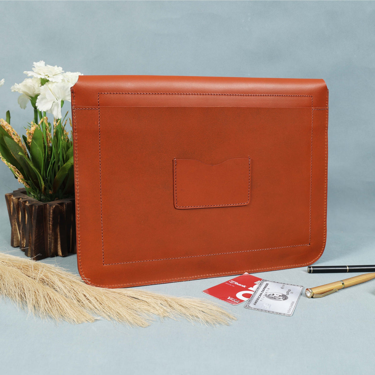 Premium Genuine Leather iPad Sleeve with Magnetic Flap Closure & Soft Suede Lining