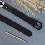 Unisex Handcrafted Genuine Leather Belt With Woven Ethnic Pattern And Matte Metal Buckle