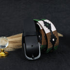 Unisex Handcrafted Leather Belt With Woven Aztec Pattern Antique Buckle For Men