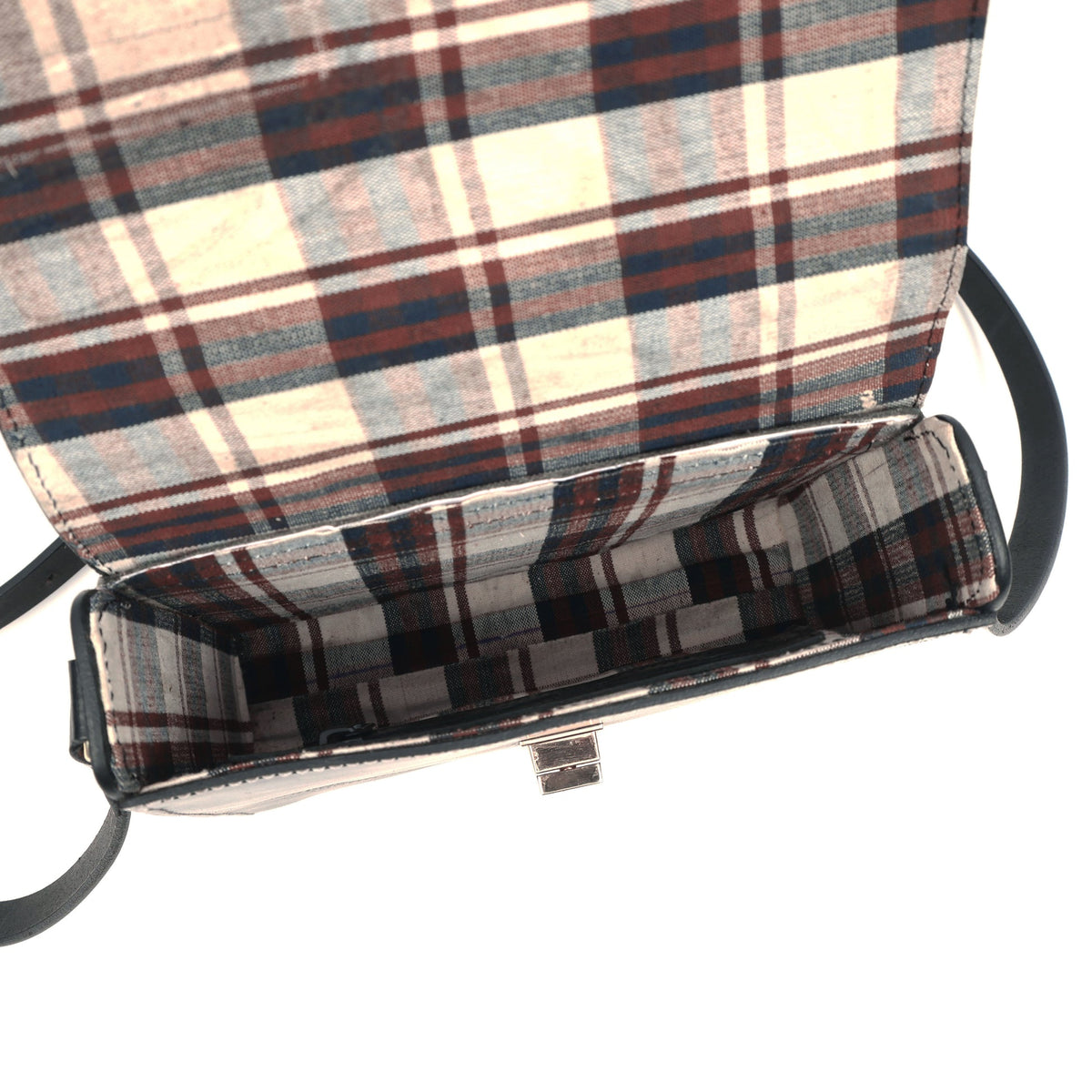 Black Structured Leather Crossbody Bag with Contrast Stitching & Secure Turn-Lock