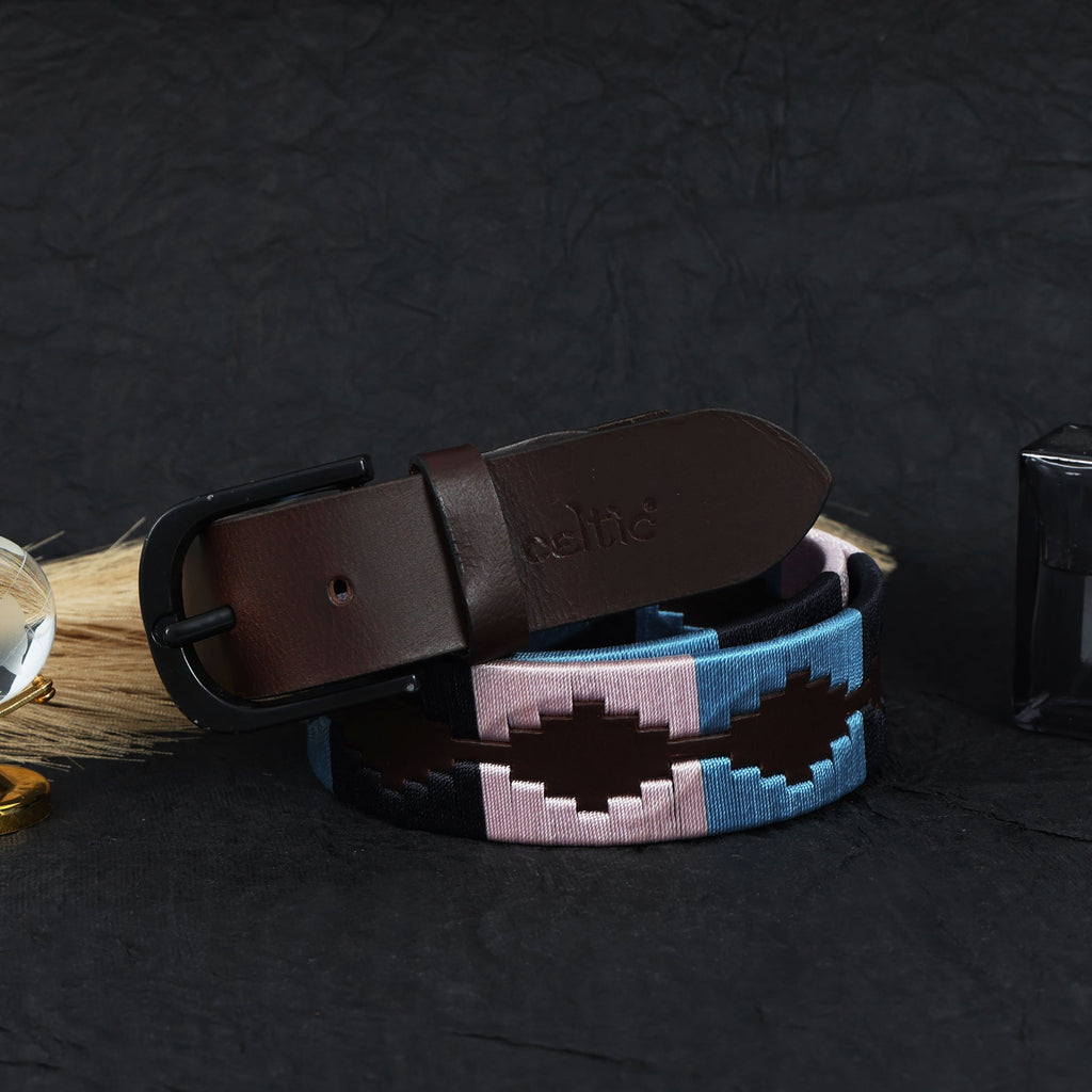 Unisex Handcrafted Ethnic Leather Belt With Geometric Woven Pattern Stylish Casual Wear