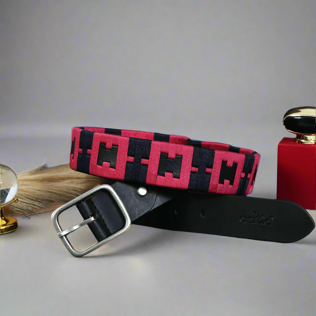 Unisex Handcrafted Tribal Pattern Canvas Leather Belt Stylish Casual Wear Accessory