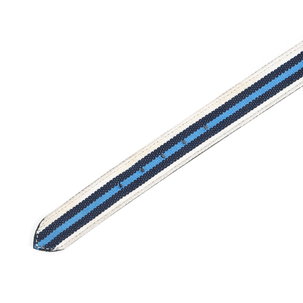 Unisex Genuine Leather Canvas Blue White Striped Waist Accessory Brass Buckle Casual
