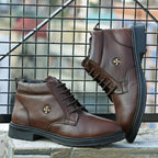 Men’s Premium Genuine Leather Ankle Boots – Brown Lace-Up Smart Casual Shoes