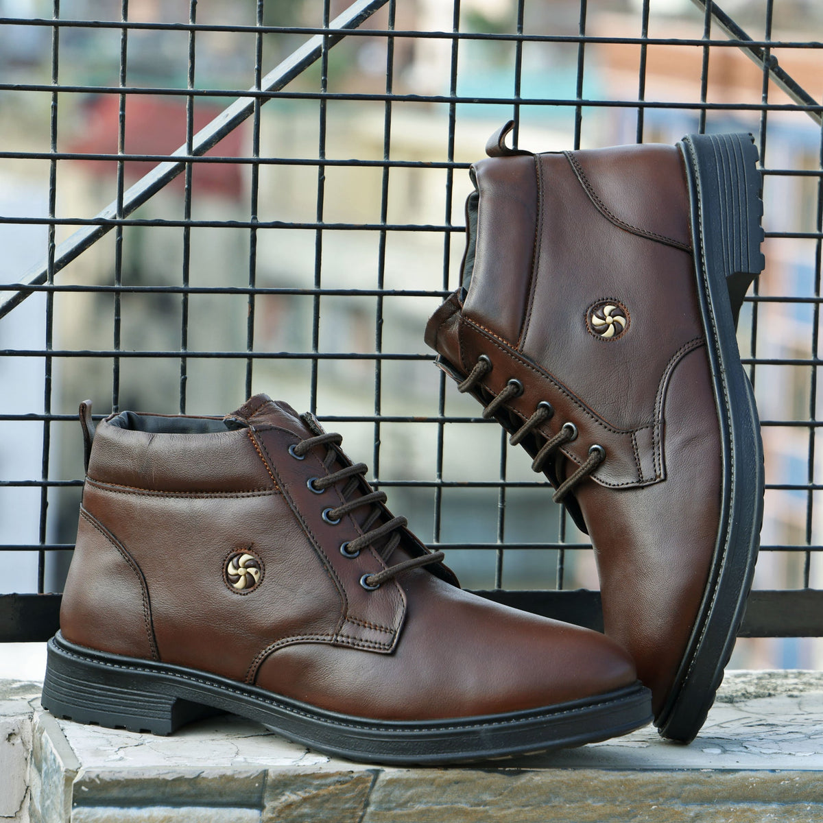 Men’s Premium Genuine Leather Ankle Boots – Brown Lace-Up Smart Casual Shoes