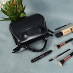 Premium Genuine Leather Top-Handle Handbag with Flap Closure & Zip Compartments