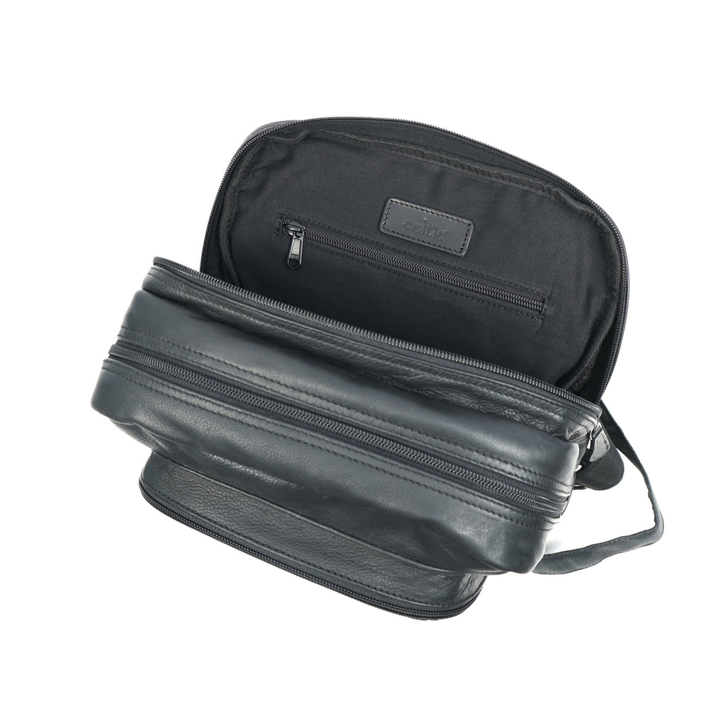 Premium Genuine Leather Multi-Zip Backpack with Padded Straps & Smart Organizer