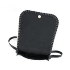 Handcrafted Black Embossed Leather Sling Bag with Magnetic Closure & Adjustable Strap