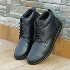 Men’s Genuine Leather Ankle Boots – Black Lace-Up Comfort Shoes