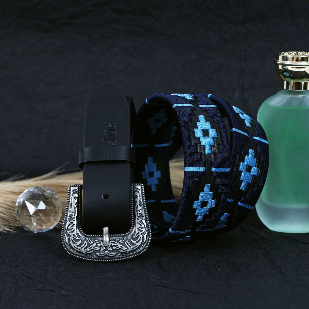 Unisex Handcrafted Leather Belt With Geometric Woven Pattern Antique Buckle Stylish Wear