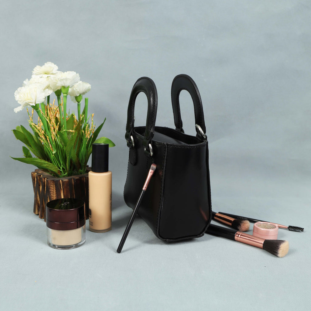 Premium Smooth Leather Mini Handbag with Top Handle & Adjustable Shoulder Strap