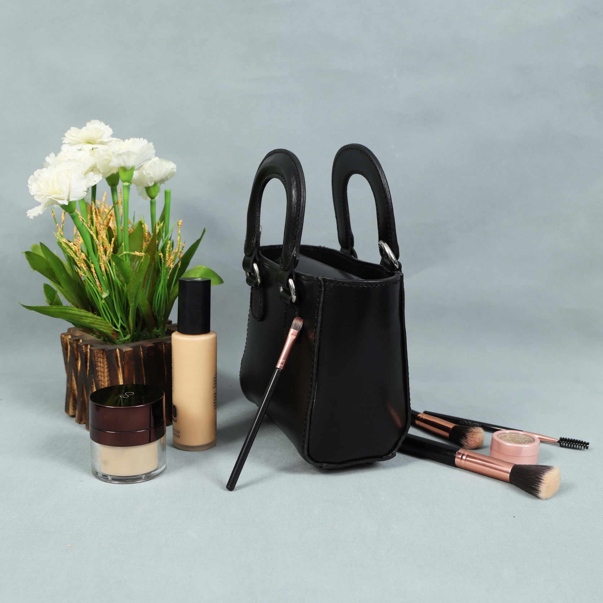 Premium Smooth Leather Mini Handbag with Top Handle & Adjustable Shoulder Strap