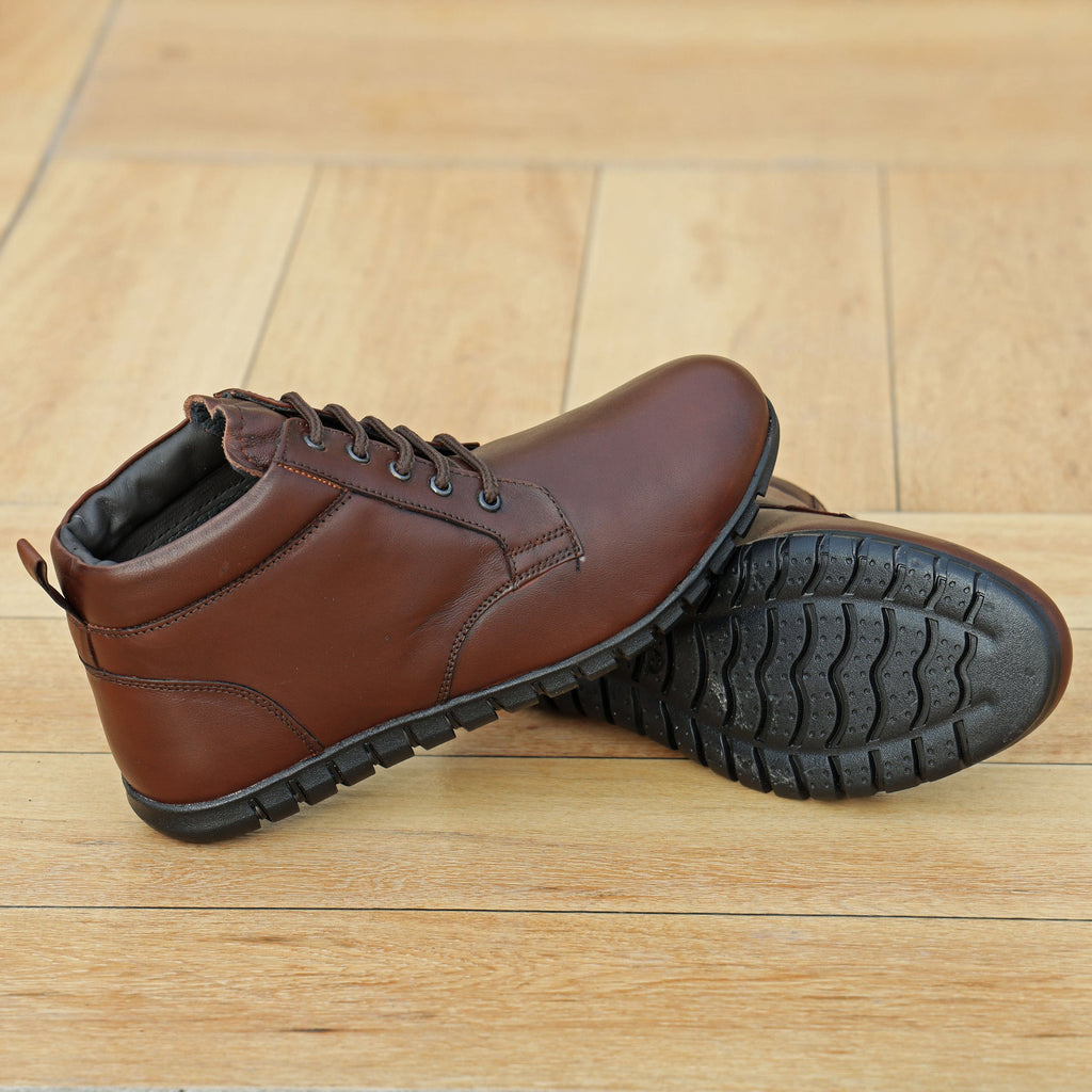Men’s Genuine Leather Ankle Boots – Brown Lace-Up Comfort Shoes