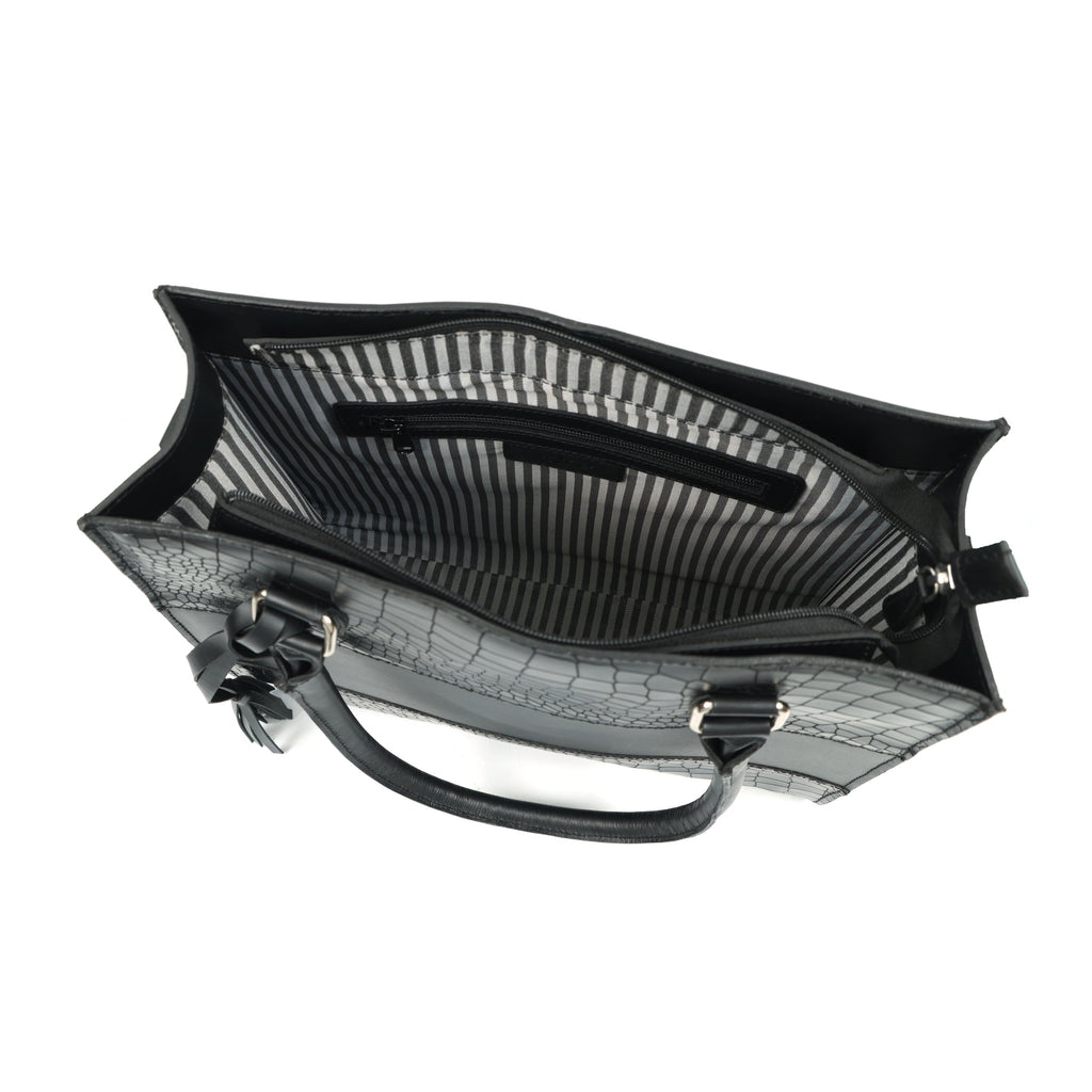 Premium Croc-Embossed Leather Tote with Dual Handles, Zip Closure & Detachable Strap