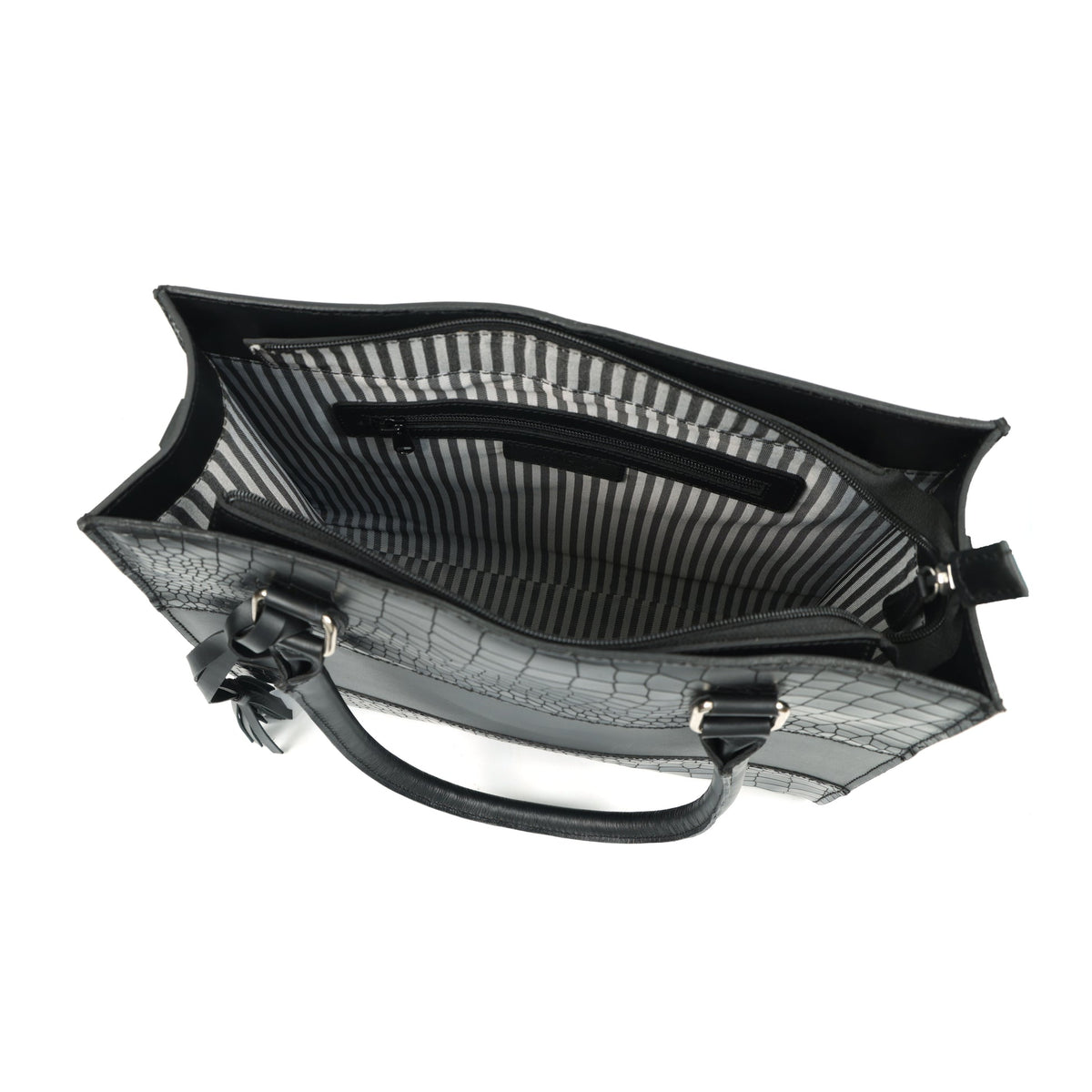 Premium Croc-Embossed Leather Tote with Dual Handles, Zip Closure & Detachable Strap