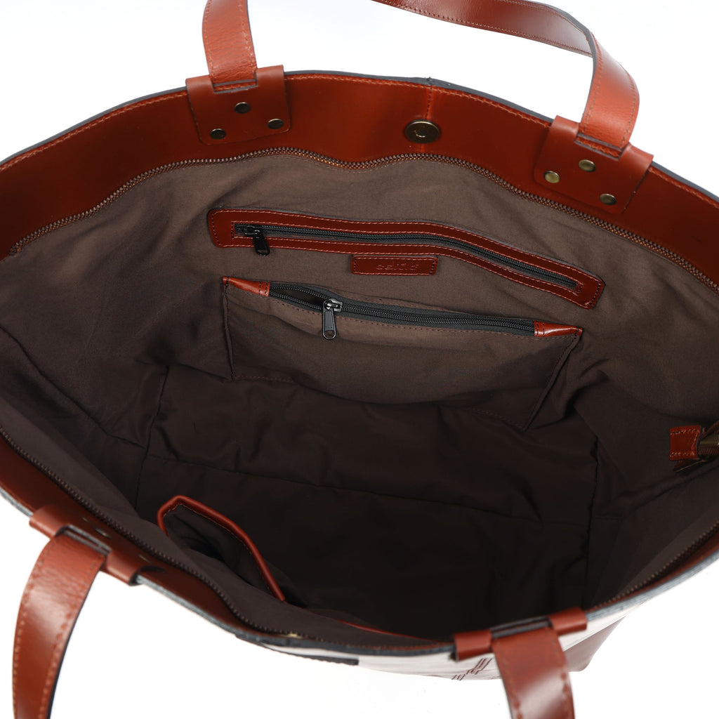 Premium Full Grain Leather Tote Bag with Zipper Closure & Dual Carry Handles
