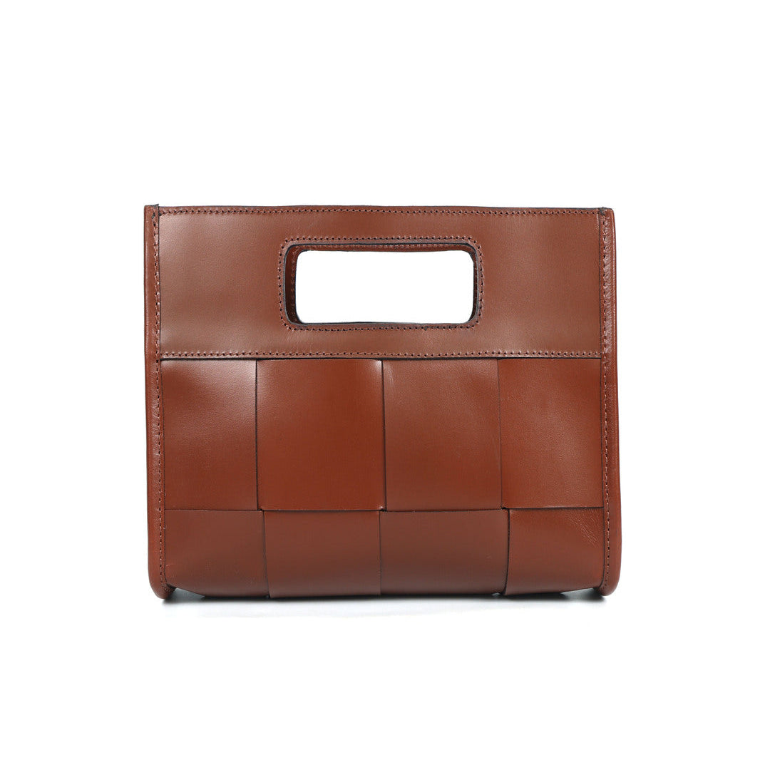Brown Woven Leather Clutch Bag Elegant Handcrafted Design