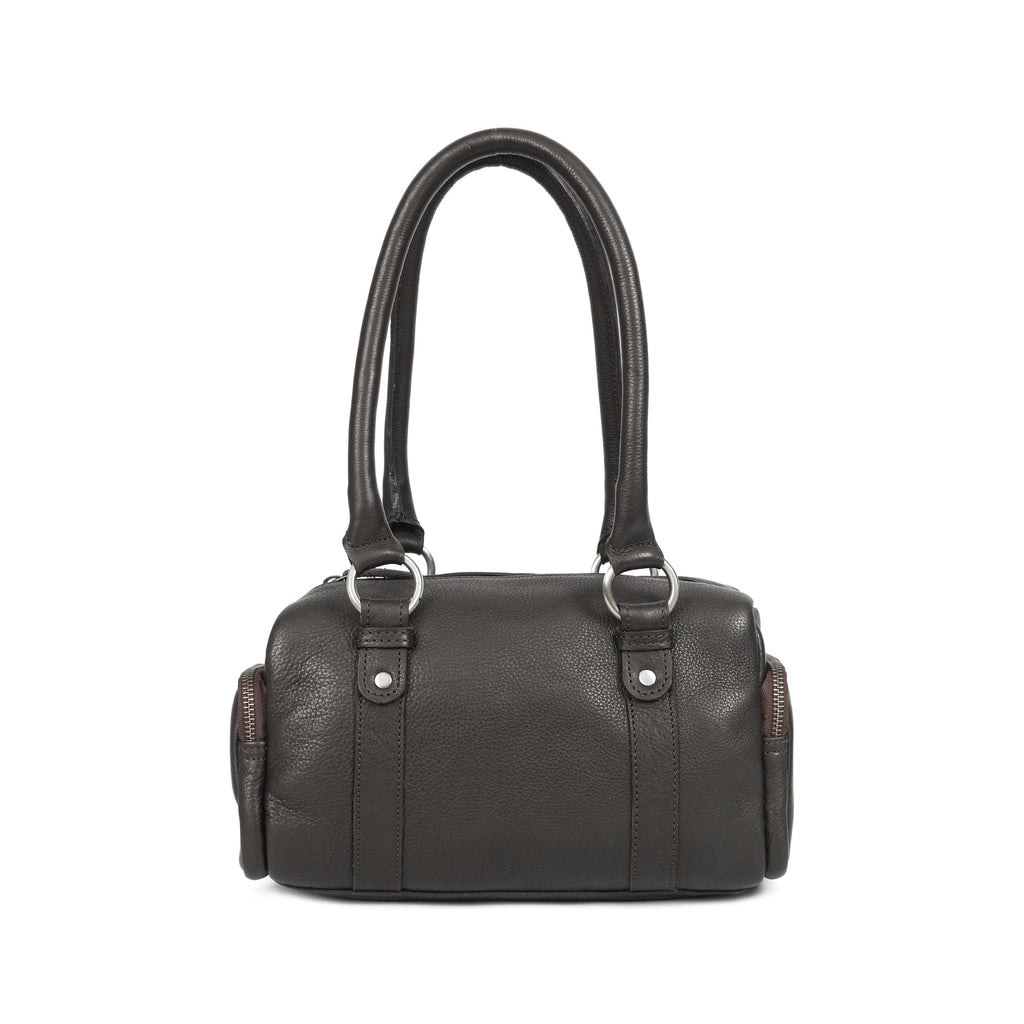 Classic Black Leather Barrel Satchel ƒ????? Medium Shoulder Tote for Women Art:-BG-1651