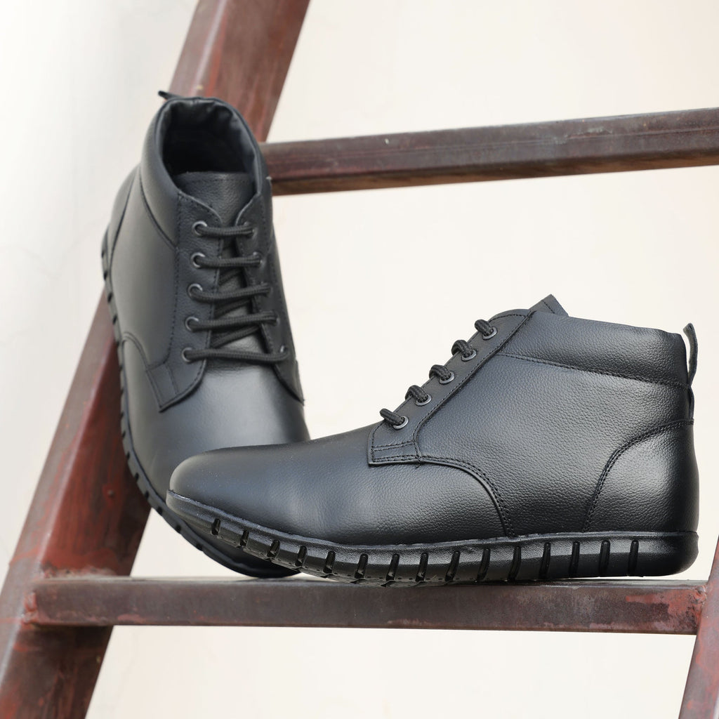 Men’s Genuine Leather Ankle Boots – Black Lace-Up Comfort Shoes