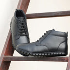 Men’s Genuine Leather Ankle Boots – Black Lace-Up Comfort Shoes
