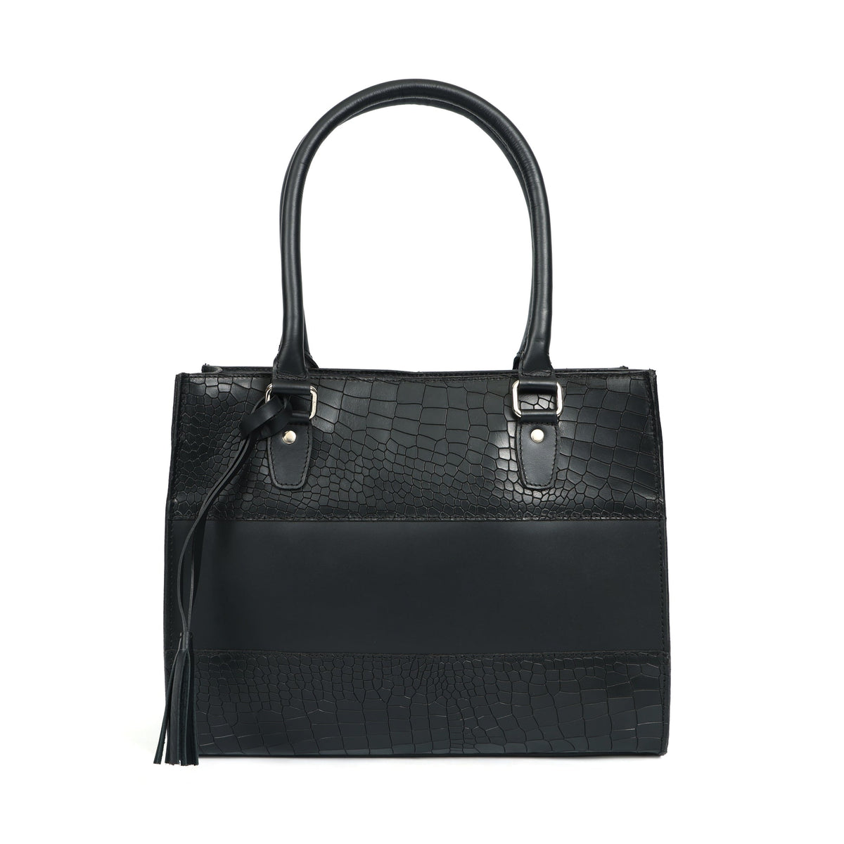 Premium Croc-Embossed Leather Tote with Dual Handles, Zip Closure & Detachable Strap