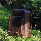 Premium Full-Grain Leather Backpack with Front Zip Pocket & Padded Shoulder Straps