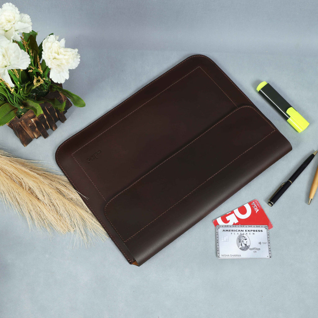Premium Genuine Leather iPad Sleeve with Magnetic Flap Closure & Soft Suede Lining