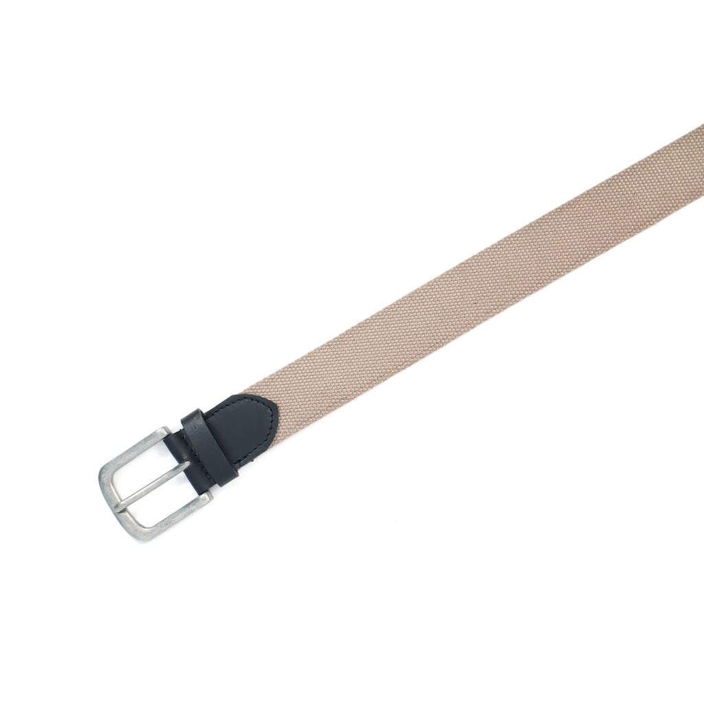 Unisex Genuine Leather Canvas Beige Black Waist Accessory Metal Buckle Casual