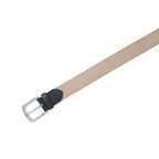 Unisex Genuine Leather Canvas Beige Black Waist Accessory Metal Buckle Casual
