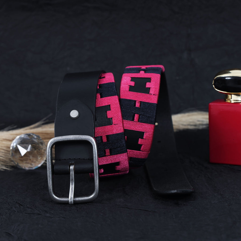 Unisex Handcrafted Tribal Pattern Canvas Leather Belt Stylish Casual Wear Accessory