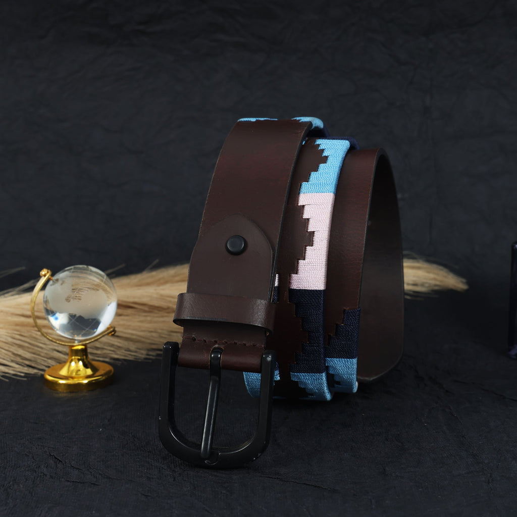 Unisex Handcrafted Ethnic Leather Belt With Geometric Woven Pattern Stylish Casual Wear
