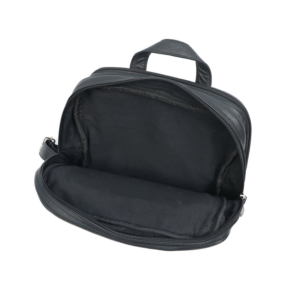 Premium Genuine Leather Multi-Zip Backpack with Padded Straps & Organizer Pockets