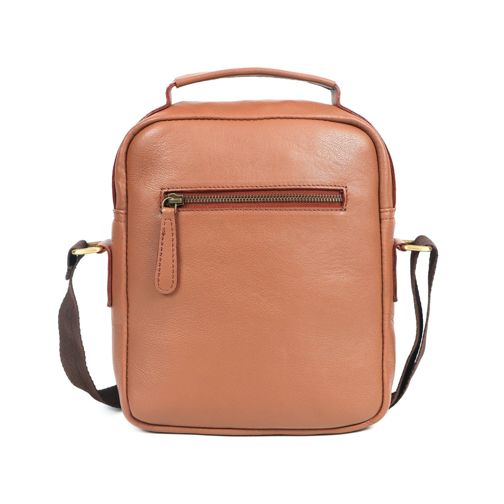 Unisex Leather Crossbody Sling Bag with Front Flap Pocket & Adjustable Strap