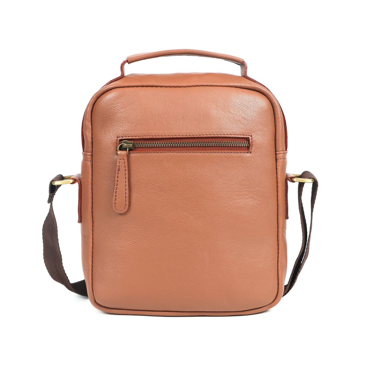 Unisex Leather Crossbody Sling Bag with Front Flap Pocket & Adjustable Strap