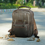 Premium Full-Grain Leather Backpack with Laptop Compartment & Multiple Zip Pockets