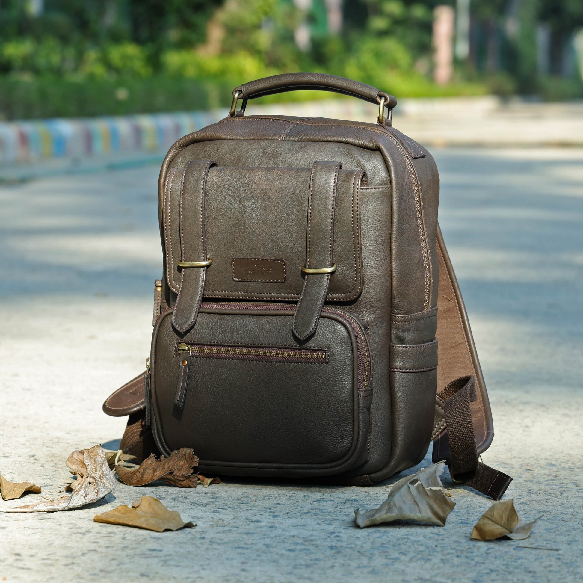 Premium Full-Grain Leather Backpack with Laptop Compartment & Multiple Zip Pockets