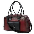 Premium Leather Travel Duffel Bag with Front Buckle Pocket & Dual Carry Straps
