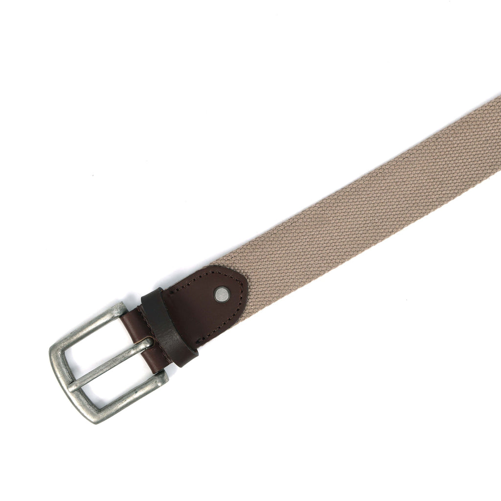 Unisex Genuine Leather Canvas Beige Brown Waist Accessory Metal Buckle Casual