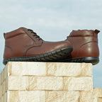 Men’s Genuine Leather Ankle Boots – Brown Lace-Up Comfort Shoes