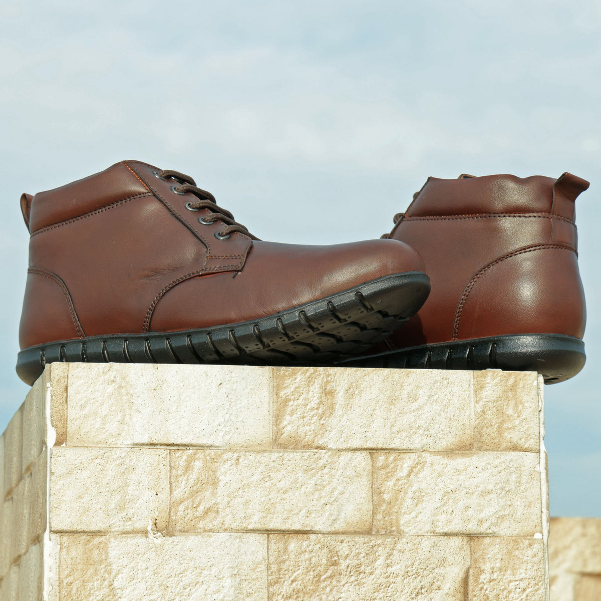 Men’s Genuine Leather Ankle Boots – Brown Lace-Up Comfort Shoes
