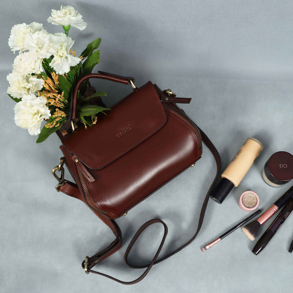Premium Genuine Leather Top-Handle Handbag with Flap Closure & Zip Compartments