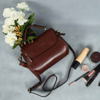 Premium Genuine Leather Top-Handle Handbag with Flap Closure & Zip Compartments