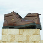 Men’s Premium Genuine Leather Ankle Boots – Brown Lace-Up Smart Casual Shoes