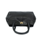 Structured Croc-Textured Black Handbag with Top Handles