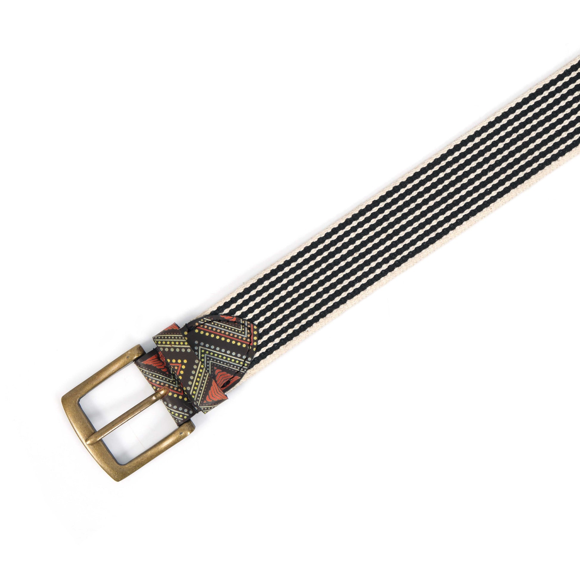 Unisex Genuine Leather Tribal Geometric Elastic Waist Accessory Antique Metal Buckle