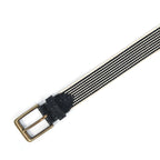 Unisex Genuine Leather Floral Embossed Canvas Black White Waist Accessory Brass Buckle