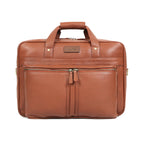 Premium Genuine Leather Office Laptop Bag with Multiple Zip Pockets & Detachable Strap