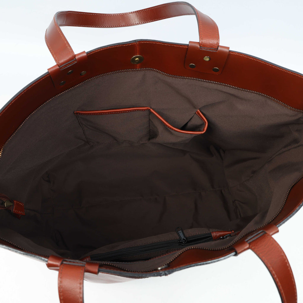 Premium Full Grain Leather Tote Bag with Zipper Closure & Dual Carry Handles