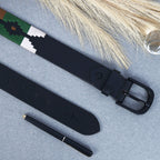 Unisex Handcrafted Leather Belt With Woven Aztec Pattern Antique Buckle For Men